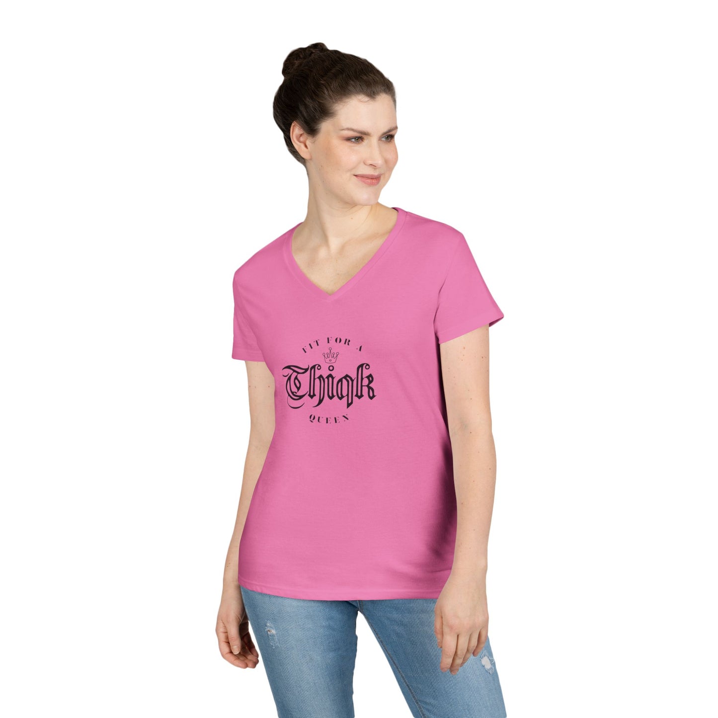 Thiqk's Fit for a Queen Ladies' V-Neck T-Shirt - Empowering Graphic Tee
