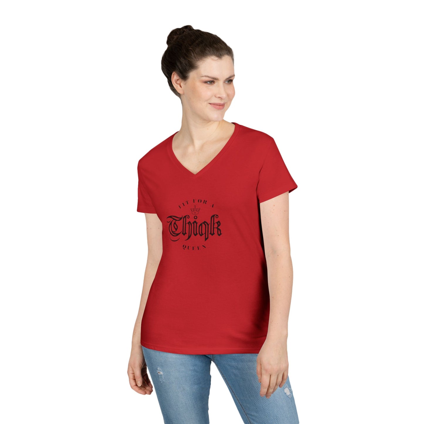 Thiqk's Fit for a Queen Ladies' V-Neck T-Shirt - Empowering Graphic Tee