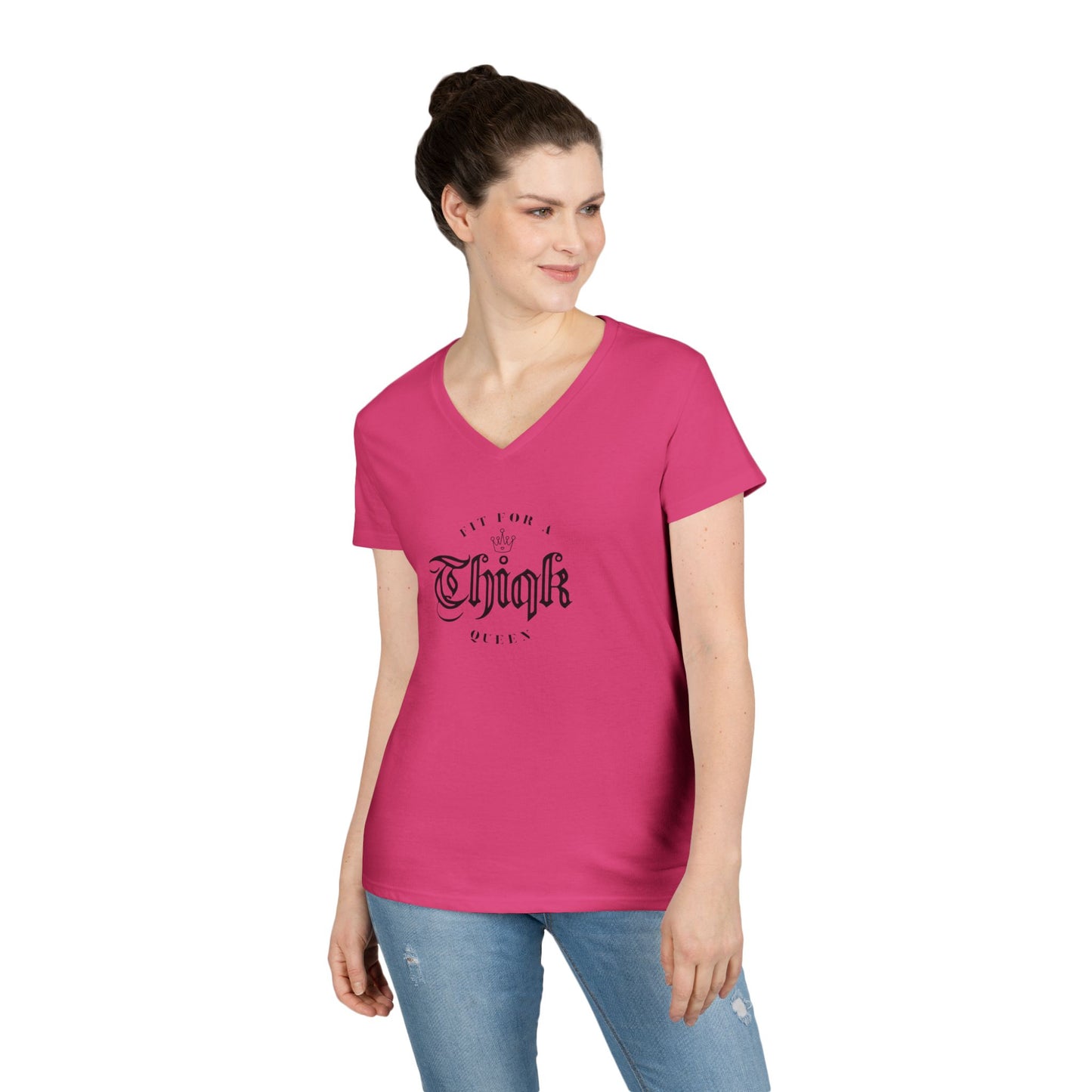 Thiqk's Fit for a Queen Ladies' V-Neck T-Shirt - Empowering Graphic Tee