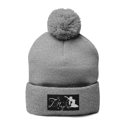 Thiqk logo Embroidered Pom-Pom Knit Cap - Stylish Winter Beanie for Casual Looks
