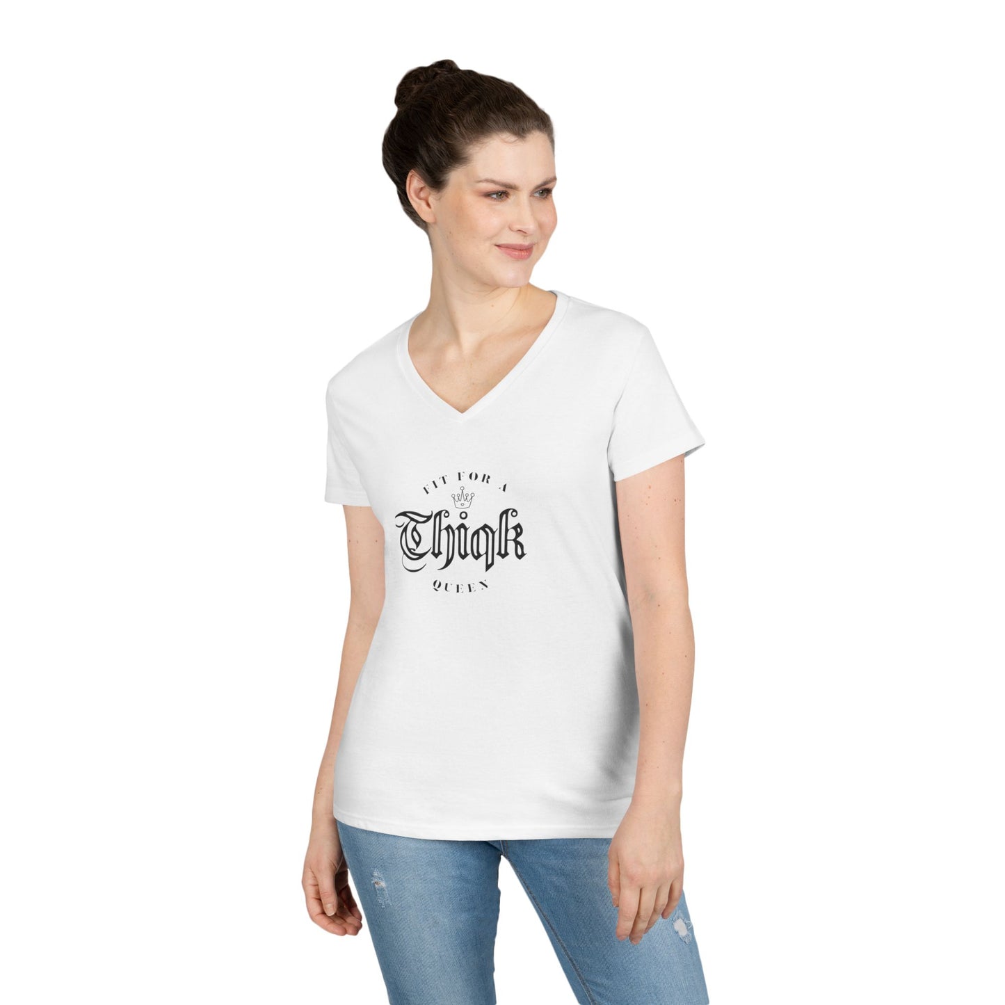 Thiqk's Fit for a Queen Ladies' V-Neck T-Shirt - Empowering Graphic Tee