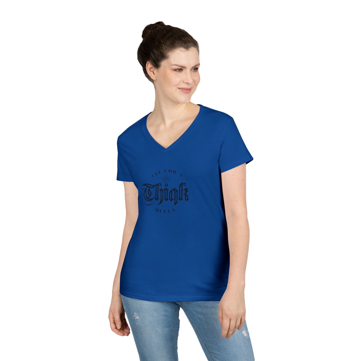 Thiqk's Fit for a Queen Ladies' V-Neck T-Shirt - Empowering Graphic Tee
