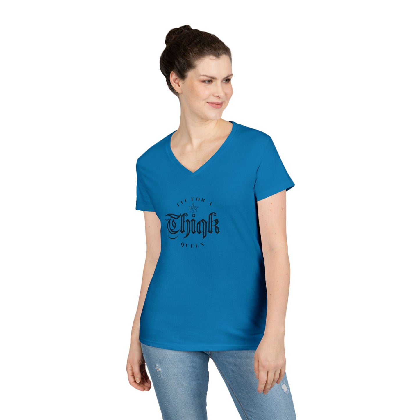 Thiqk's Fit for a Queen Ladies' V-Neck T-Shirt - Empowering Graphic Tee