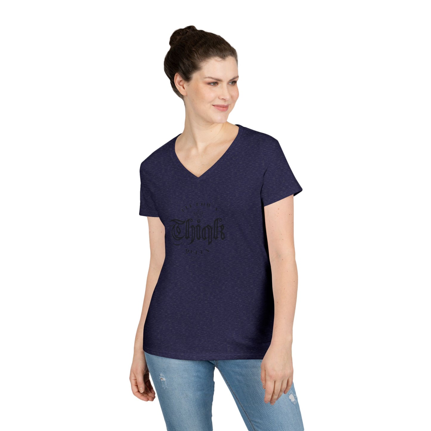 Thiqk's Fit for a Queen Ladies' V-Neck T-Shirt - Empowering Graphic Tee
