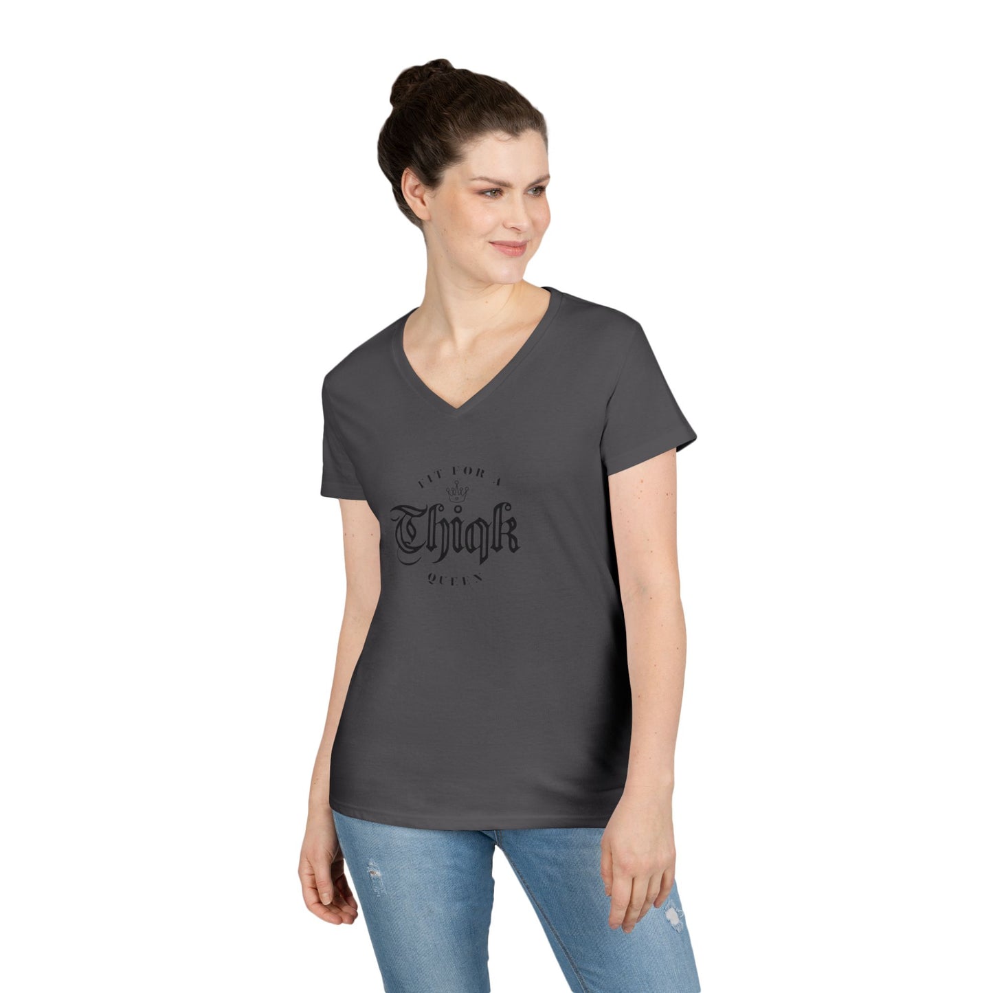 Thiqk's Fit for a Queen Ladies' V-Neck T-Shirt - Empowering Graphic Tee