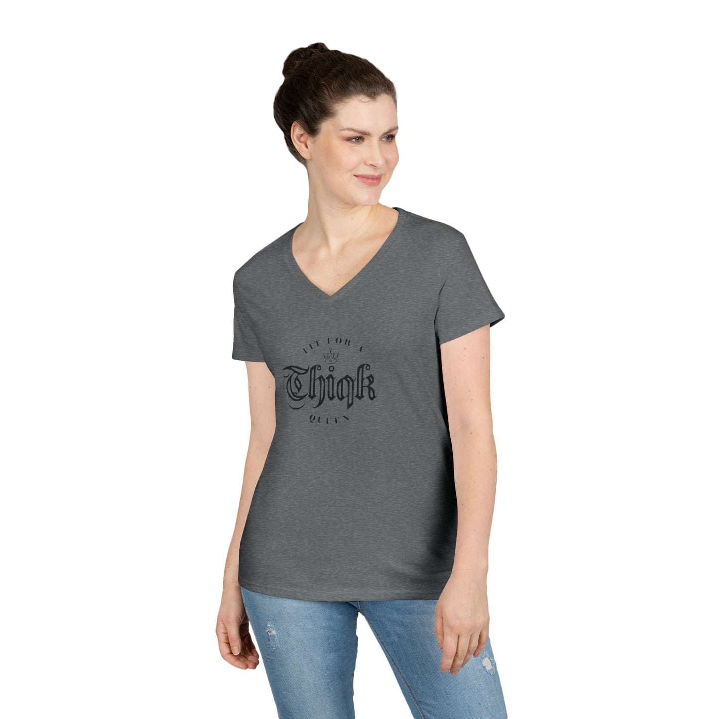 Thiqk's Fit for a Queen Ladies' V-Neck T-Shirt - Empowering Graphic Tee