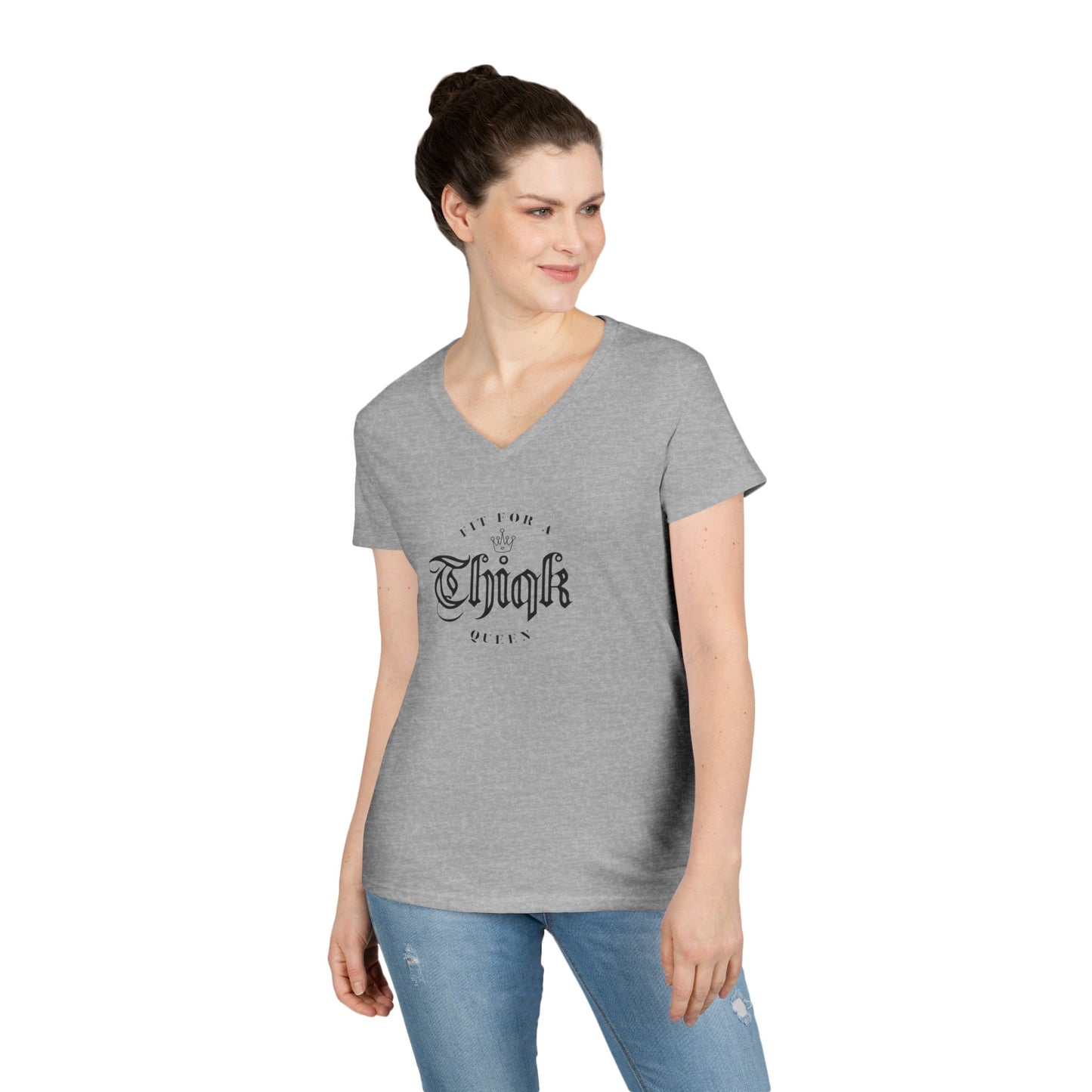 Thiqk's Fit for a Queen Ladies' V-Neck T-Shirt - Empowering Graphic Tee