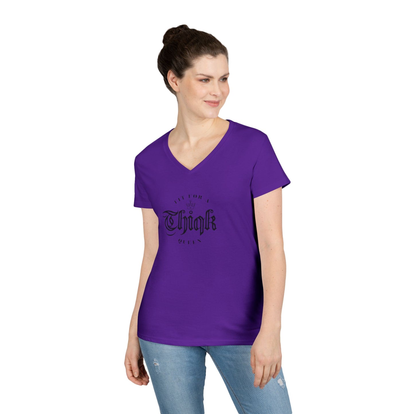 Thiqk's Fit for a Queen Ladies' V-Neck T-Shirt - Empowering Graphic Tee