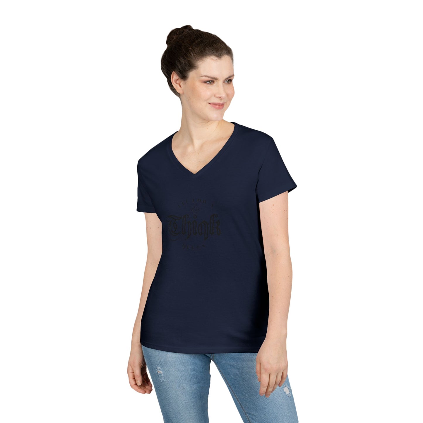 Thiqk's Fit for a Queen Ladies' V-Neck T-Shirt - Empowering Graphic Tee